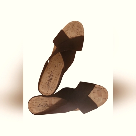 Lucky Brand Womens Miller Wedge Platform Slip On Cork Black Sandals 9M /39 - Picture 3 of 9